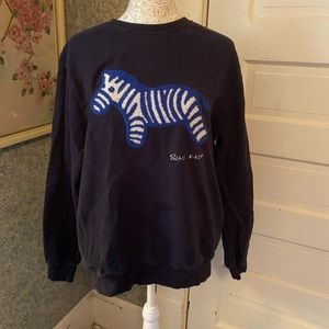 Shinzi Katoh Japan artist navy blue sweatshirt tufted zebra size M side pockets